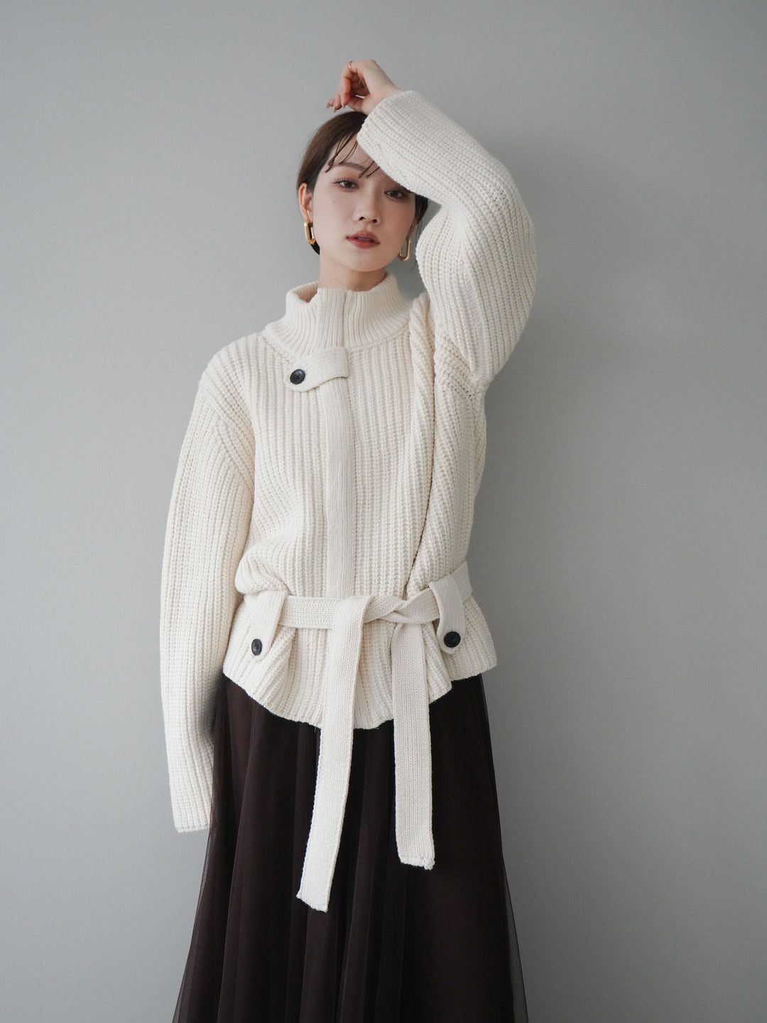 [SET]畦編みボトルネックZIPニットカーディガン+畦編みボトルネックZIPニットカーディガン(2set)