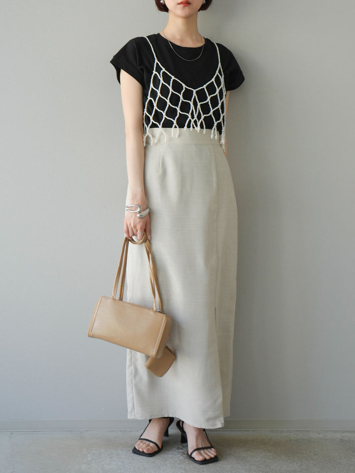 [予約]リネンライクZIPスリットタイトスカート/エクリュ