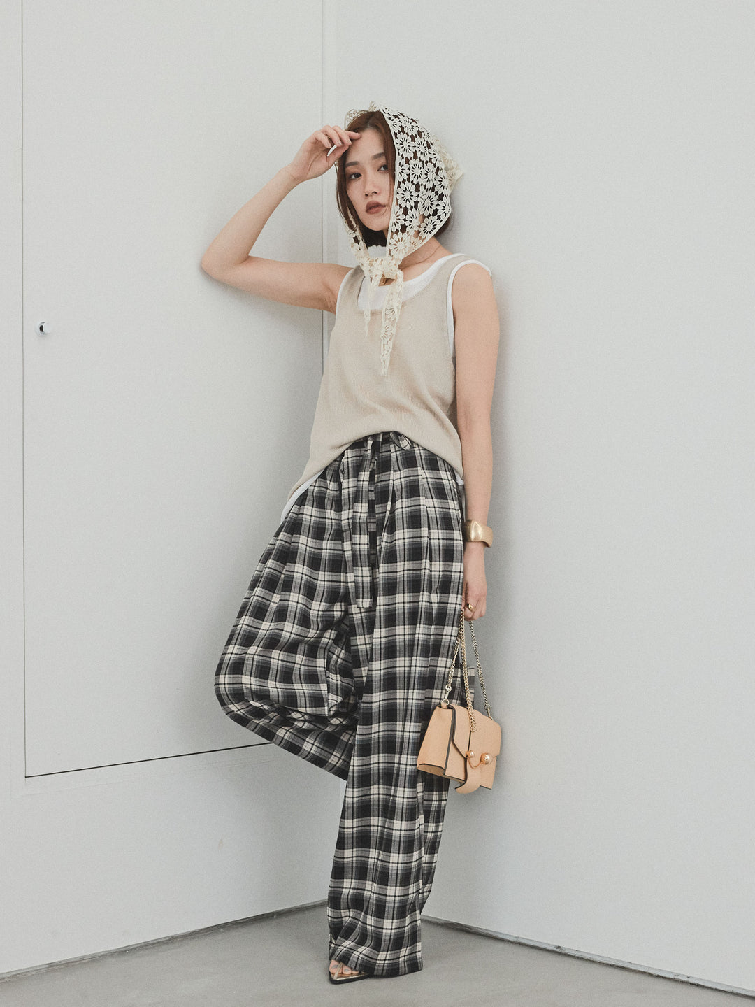 【預購】雙色疊層針織背心/米色