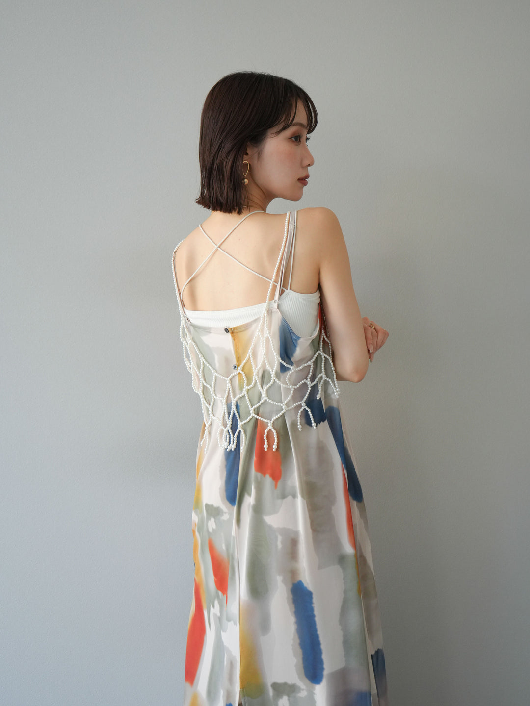[予約]水彩アートシアーキャミワンピース/オフホワイト