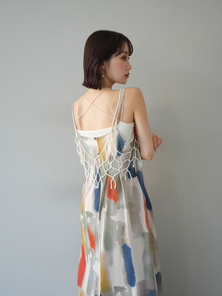 [予約]水彩アートシアーキャミワンピース/オフホワイト