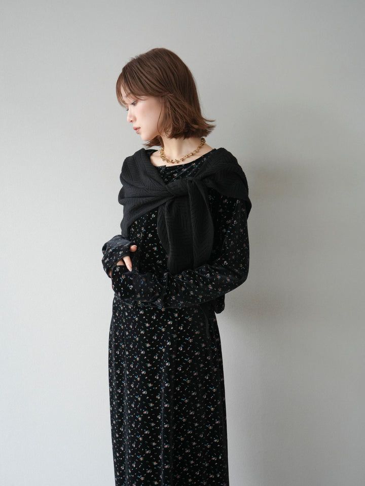 [SET]ベロアフラワープリントカーディガン+ベロアフラワープリントIラインスカート(2set)