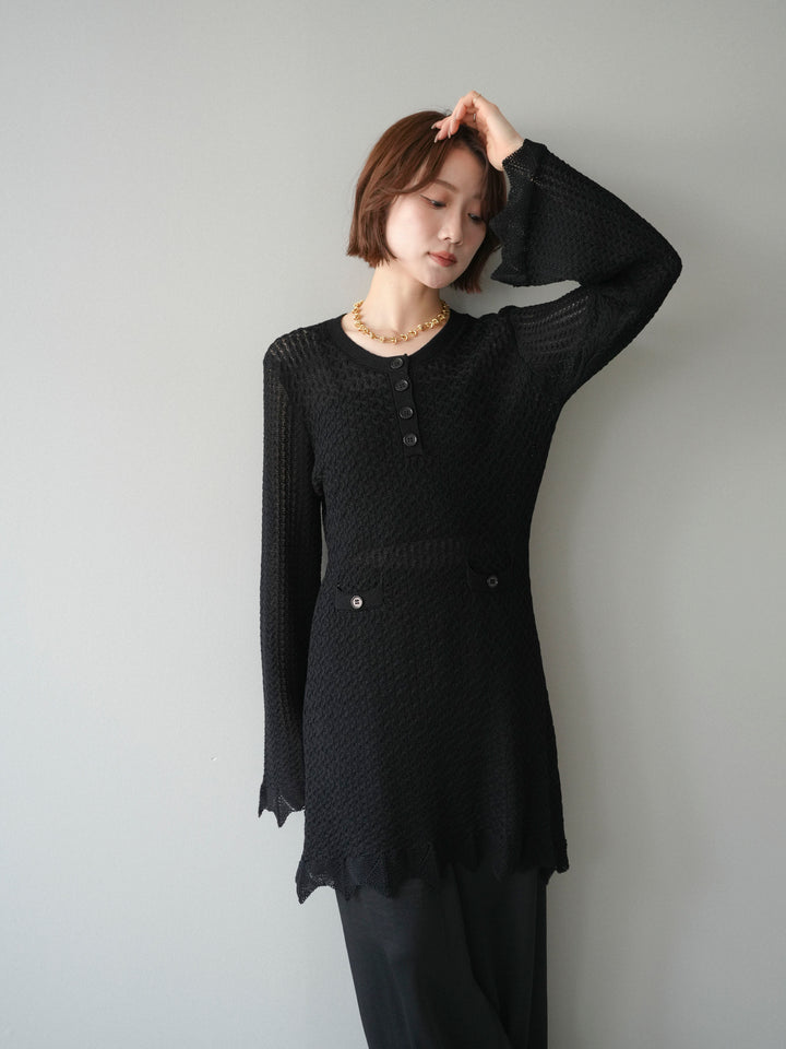 [予約]ヘンリーネックニットチュニック/black