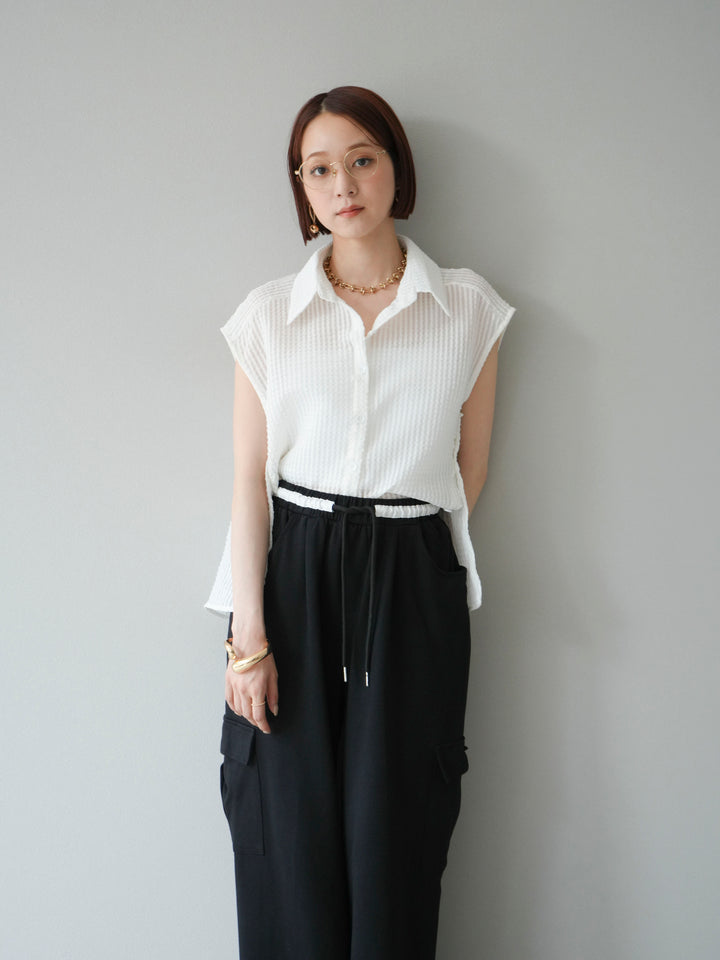 [SET]シアーチェックノースリーブシャツ+ウエストラインサイドポケットスウェットパンツ(2set)