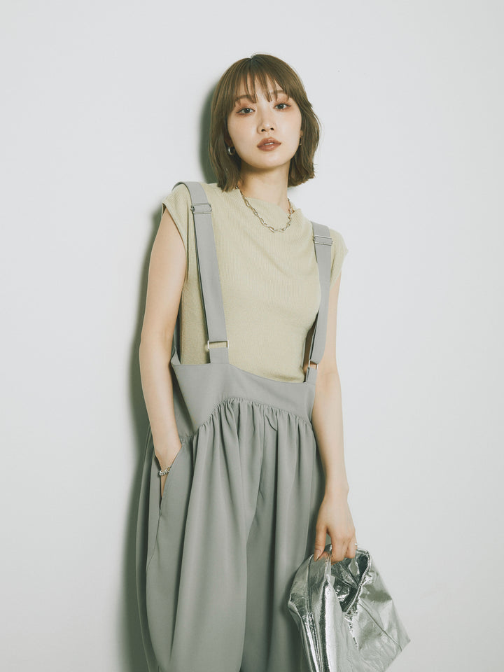 [予約]プチネックノースリーブリブニットトップス/ピスタチオ