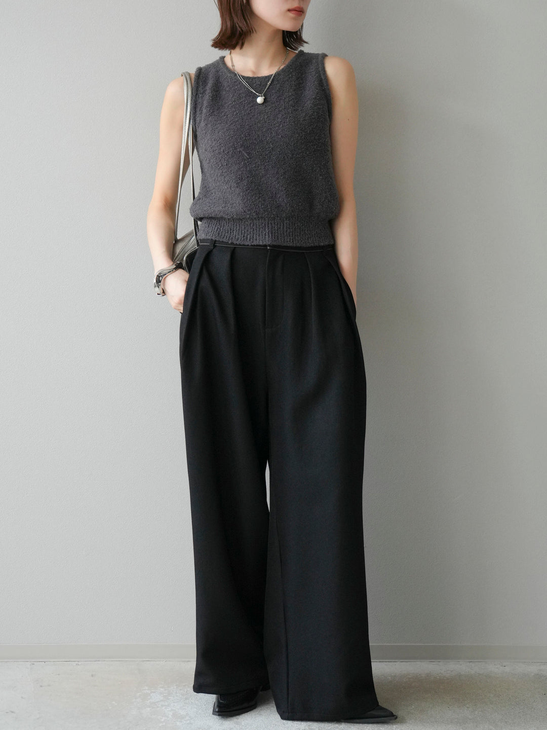 [予約]ブークレニットタンクトップ/チャコール