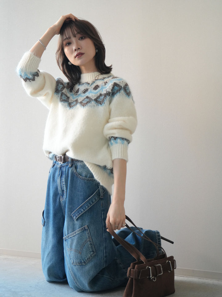 [SET]ソフトタッチ求心柄ニットプルオーバー+選べるアクセセット(2set)