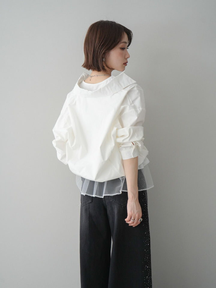 [予約]裾チュールノースリーブカットソー＆シャツドッキングトップス/white