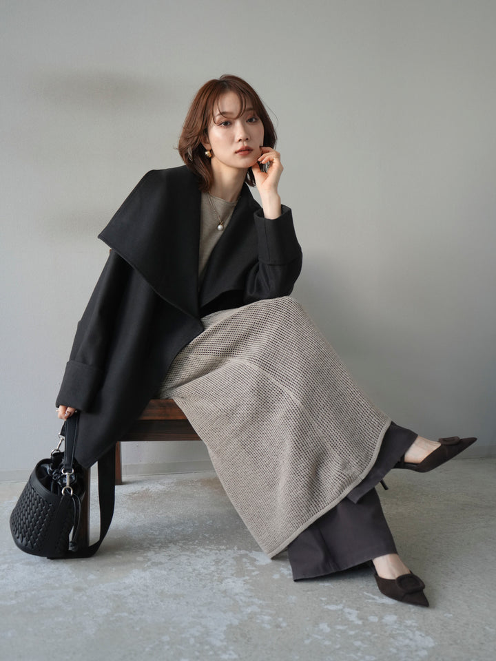 [予約]メッシュ切替ノースリーニットワンピース/beige