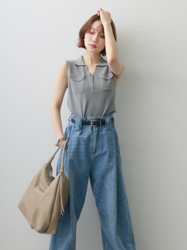 [予約]ポロWポケットノースリトップス/gray