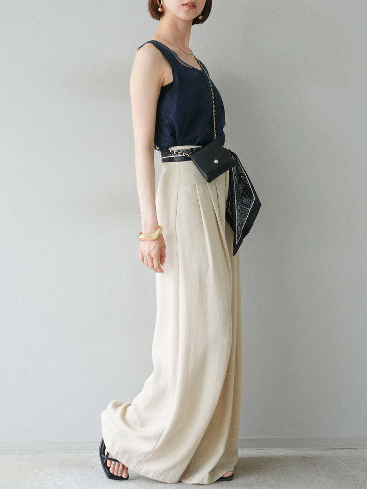 [予約]スカーフベルト付3タックワイドパンツ/ベージュ