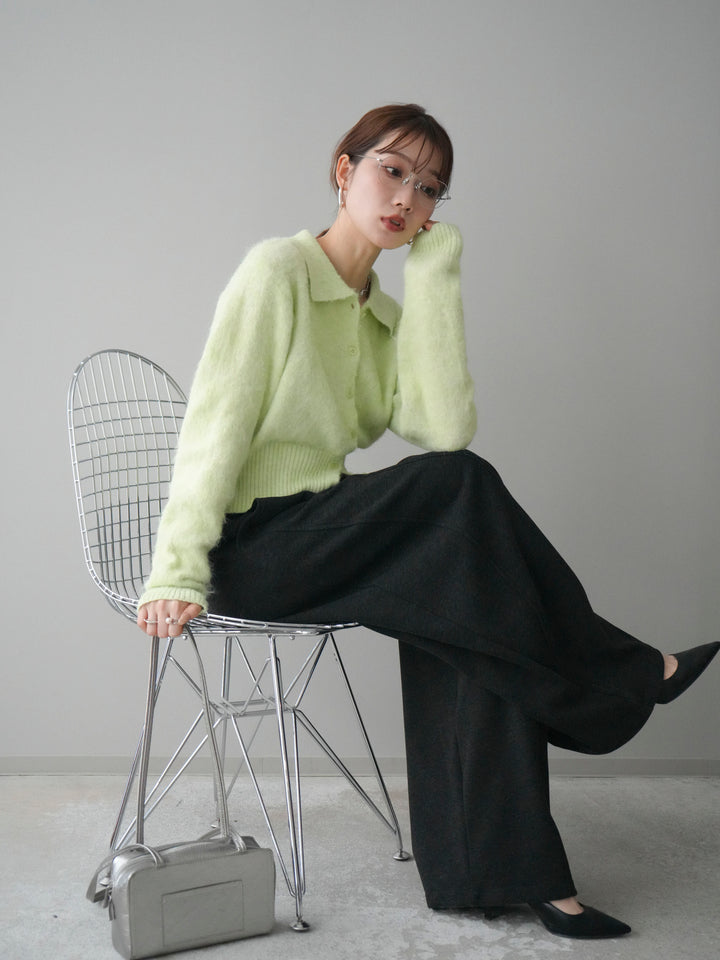 [予約]モヘア衿付きボタンプルオーバー/lime