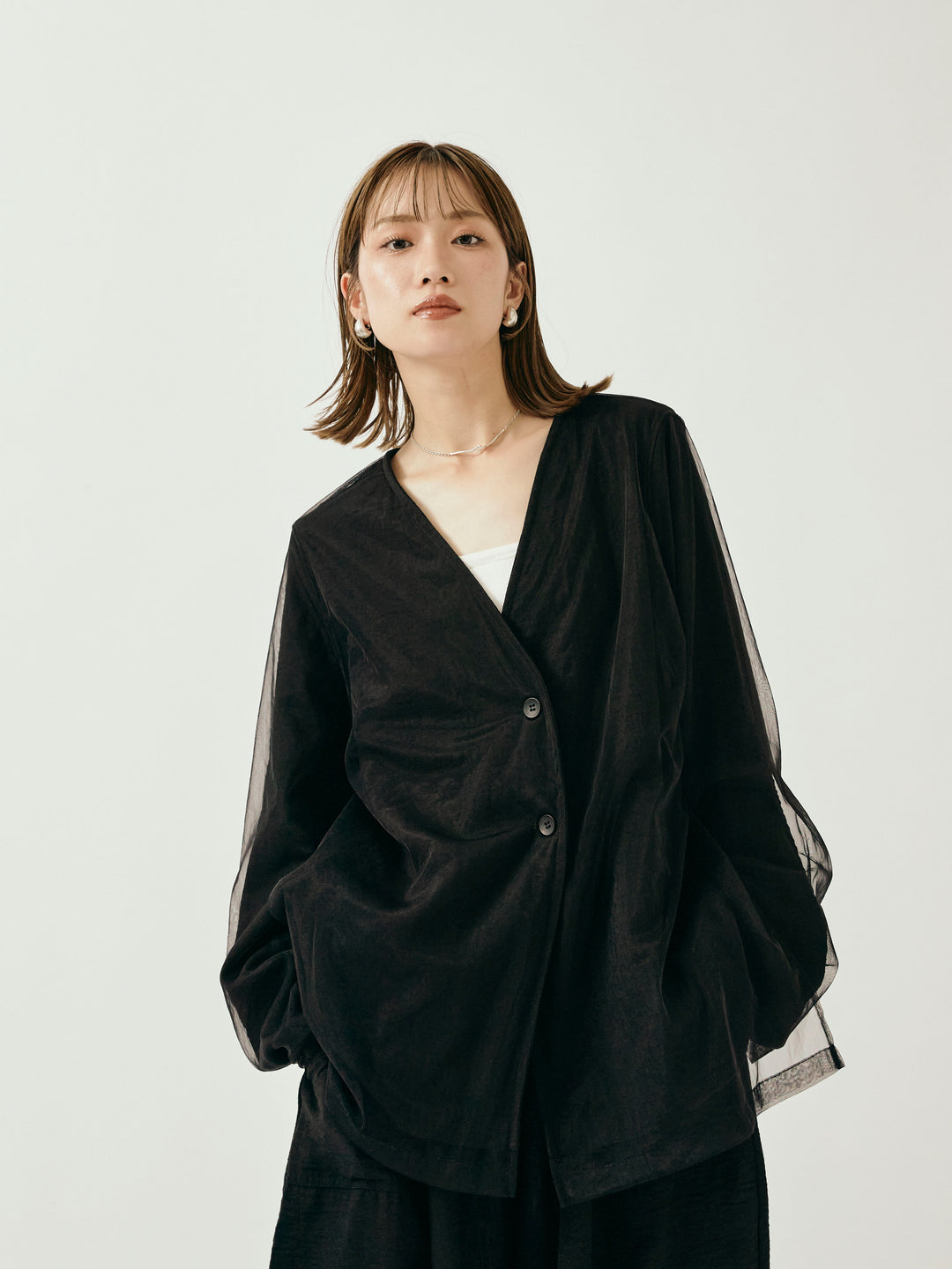 [予約]チュールレイヤードVジャケット/ブラック