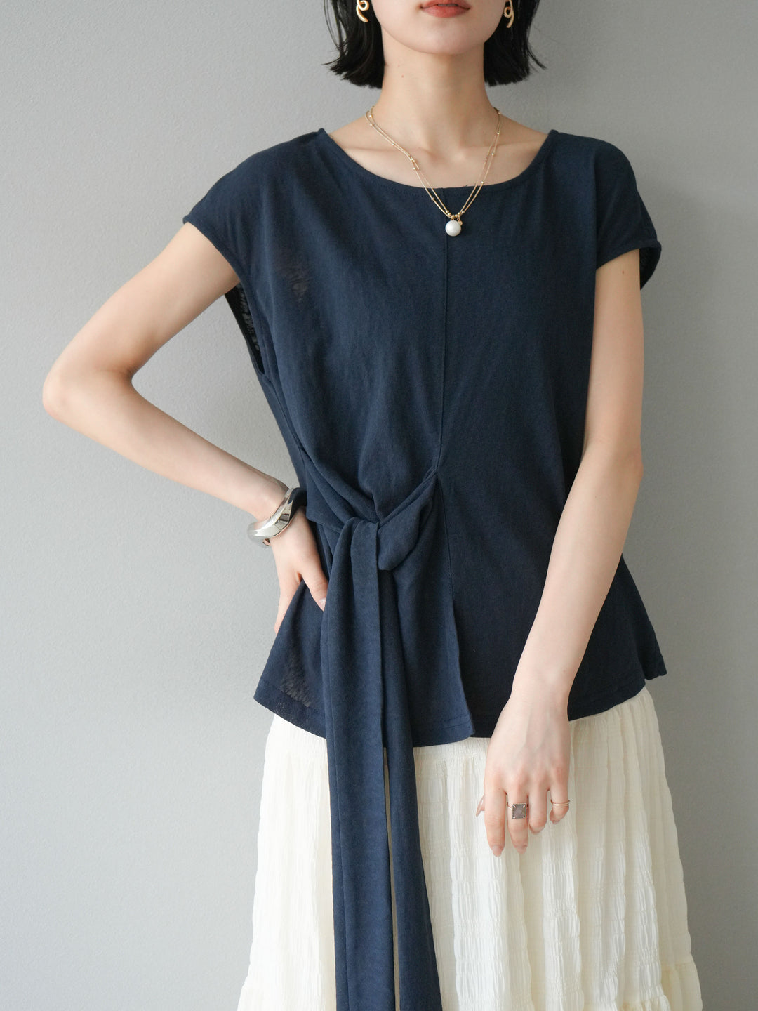 [予約]フロント巻きデザインカットソー/ネイビー
