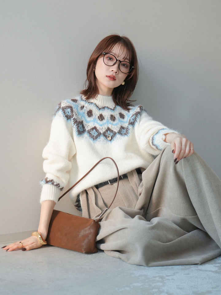 [予約]ソフトタッチ求心柄ニットプルオーバー/white