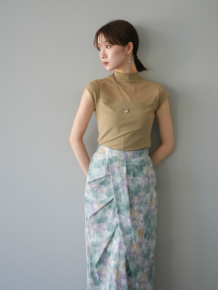 [予約]シアー切替ストレッチトップス/ベージュ