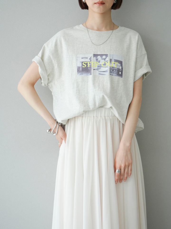 [SET]ネオンロゴコラージュフォトプリントオーバーTシャツ+シフォンフレアスカート(2set)