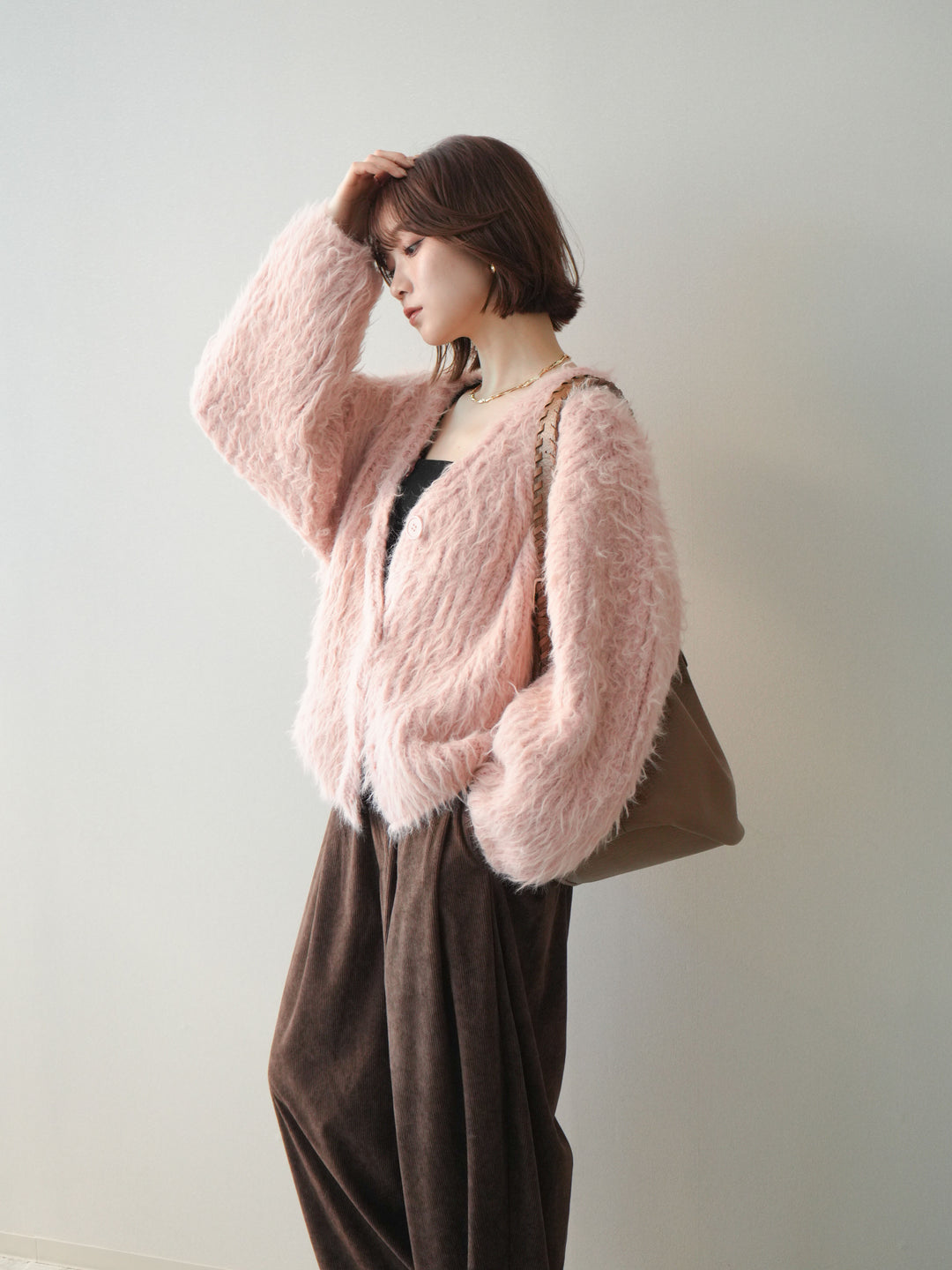 [予約]シャギーオーバーニットカーディガン/pink