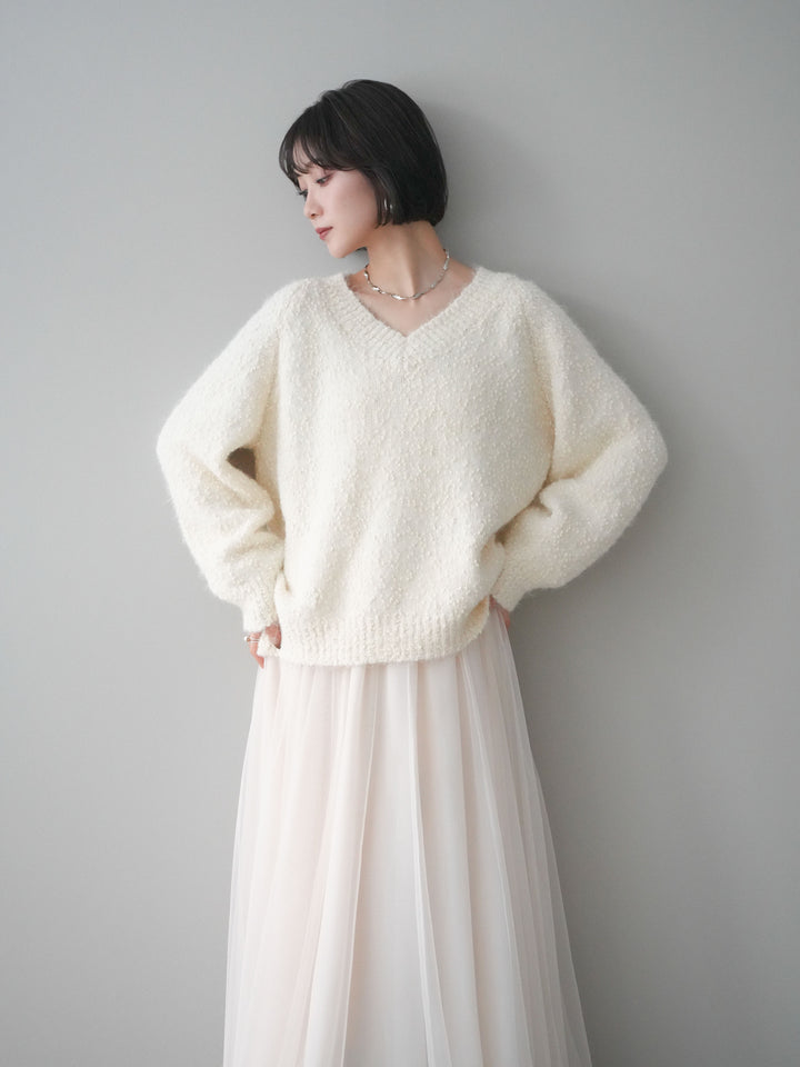 [SET]Vネックスラブニットプルオーバー+選べるアクセセット(2set)