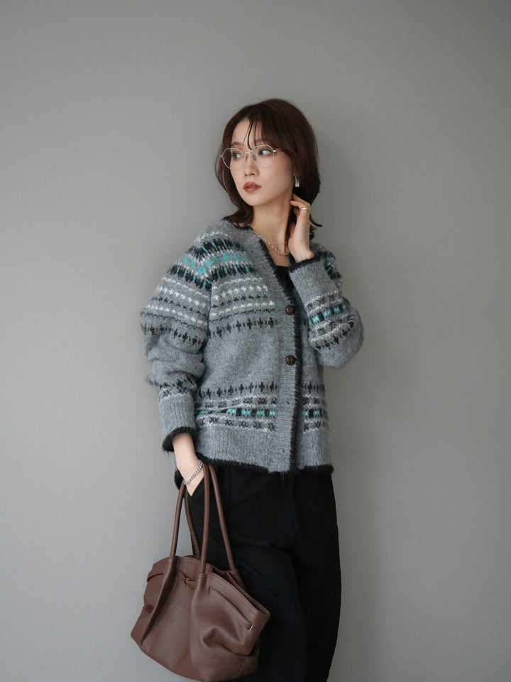 [SET]求心柄ウッドボタンニットカーディガン+求心柄ウッドボタンニットカーディガン(2set)