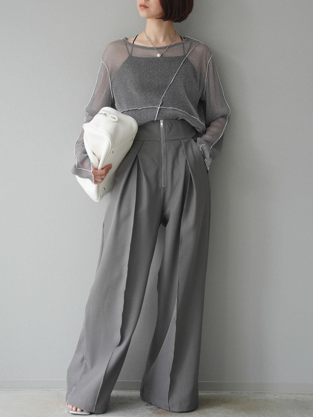 [予約]ラメシアーバイカラーメロープルオーバー/チャコール