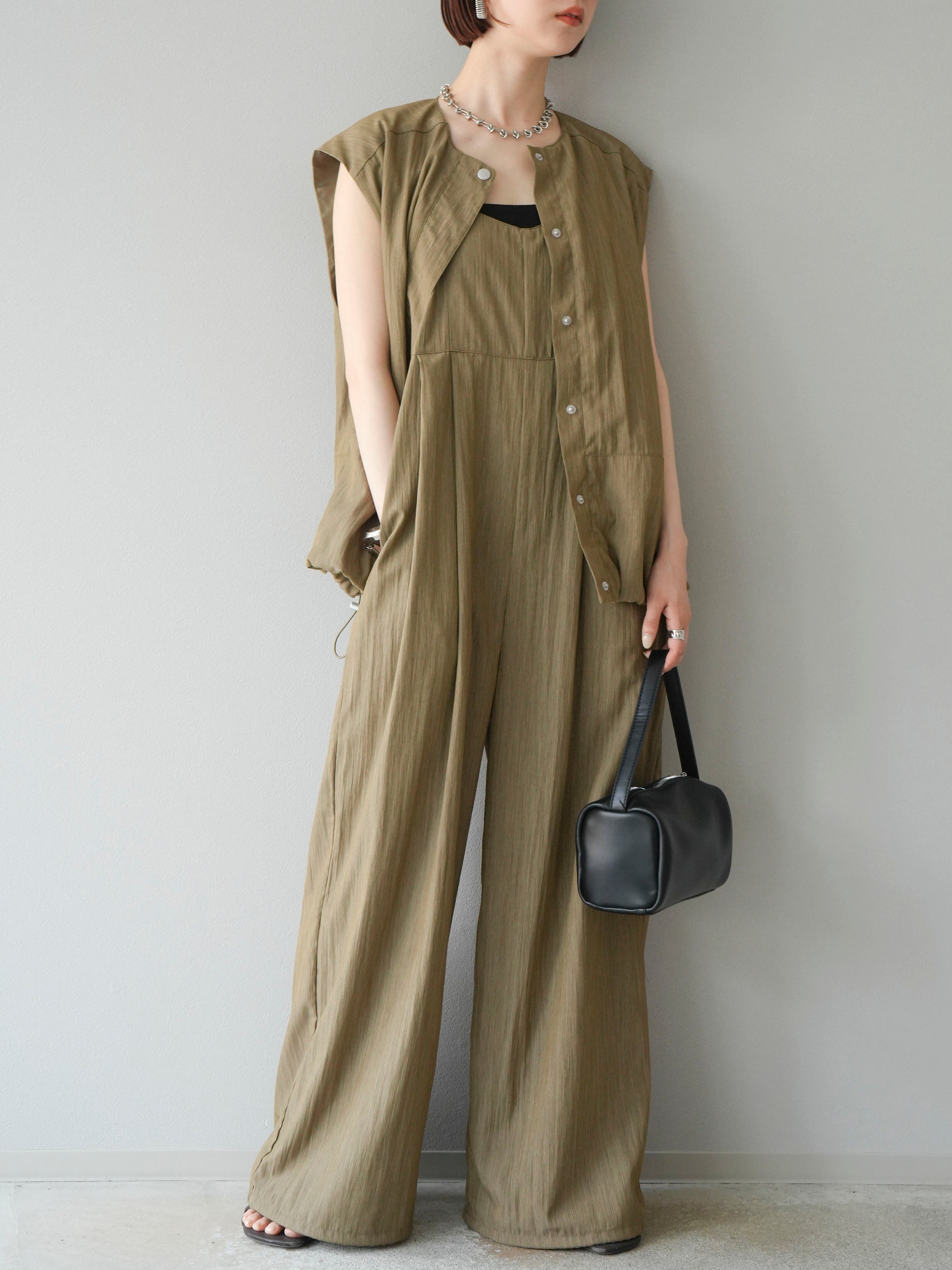 【esica】リネンライク半袖ダブルジャケット+リネンライクビスチェ風サロペット 即納】リネンライクビスチェ風サロペット – ESICA