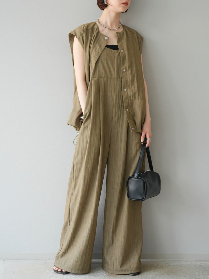 [SET]リネンライクビスチェデザインサロペット+リネンライクドロストバルーンブルゾン(2set)