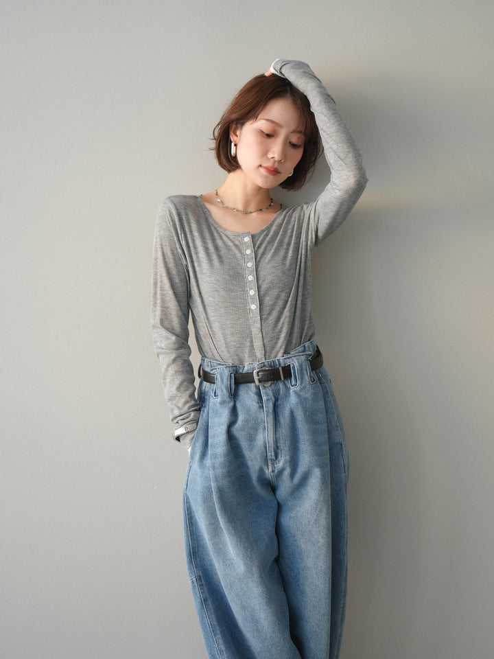 [予約]シアーリブバイカラーカーディガン/gray