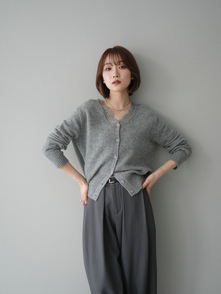 [SET]レースネックニットカーディガン+選べるアクセセット(2set)