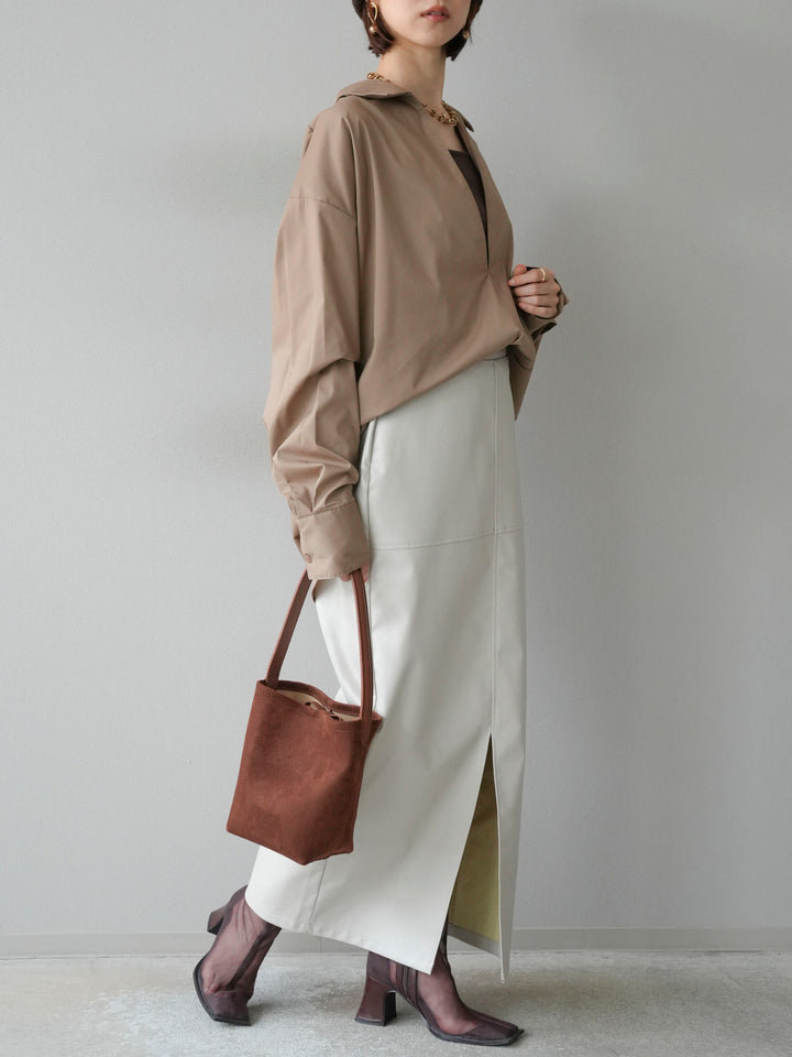 [予約]フェイクレザーフロントスリットスカート/エクリュ