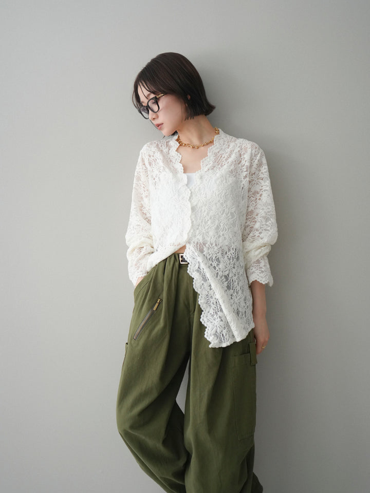 [予約]Vネックレースブラウス/white