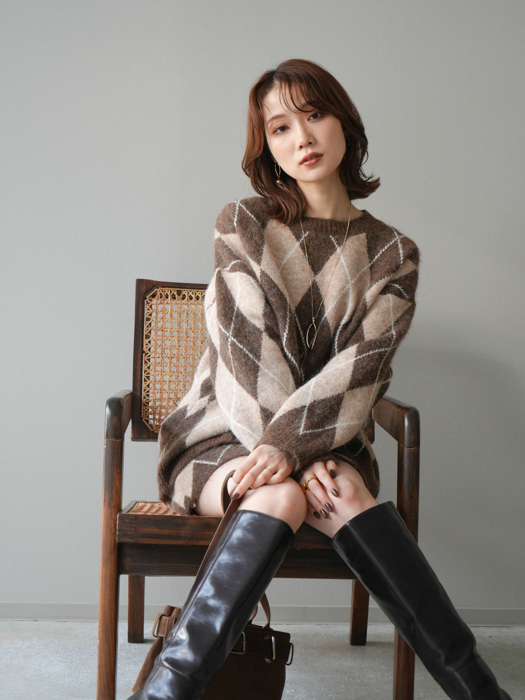 [SET]アーガイル柄ニットプルオーバー＆ミニスカート
