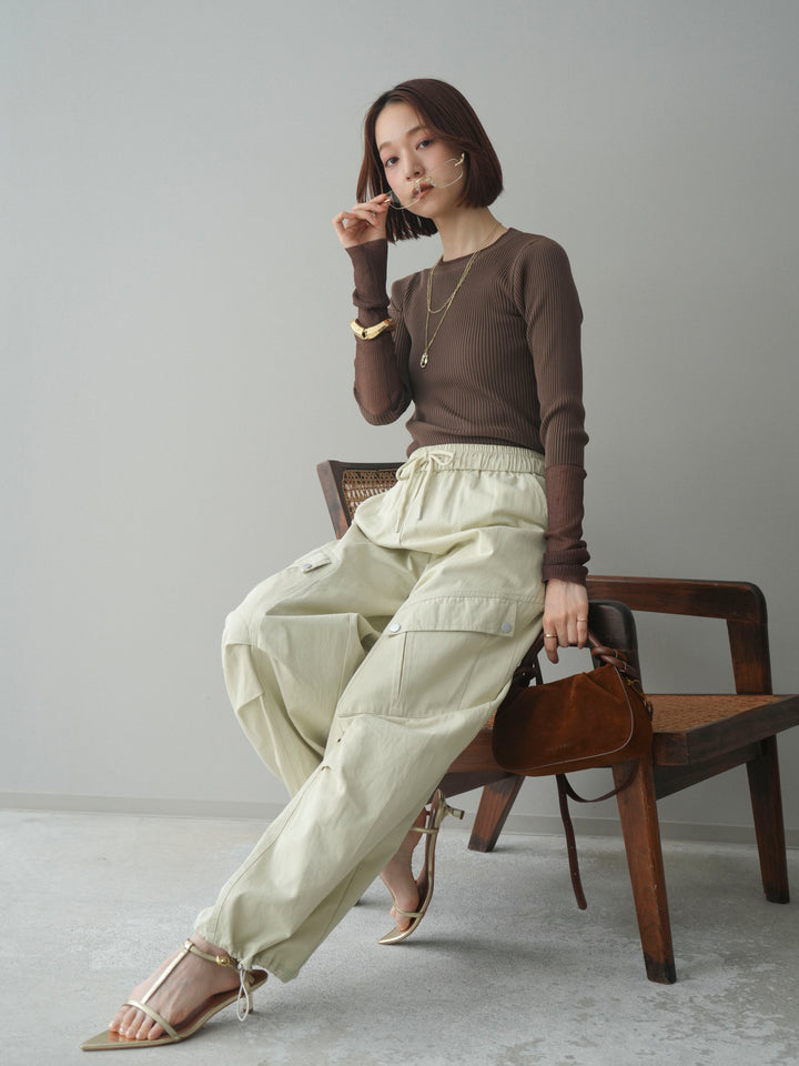[予約]リブラメシアー切替リブニットトップス/brown