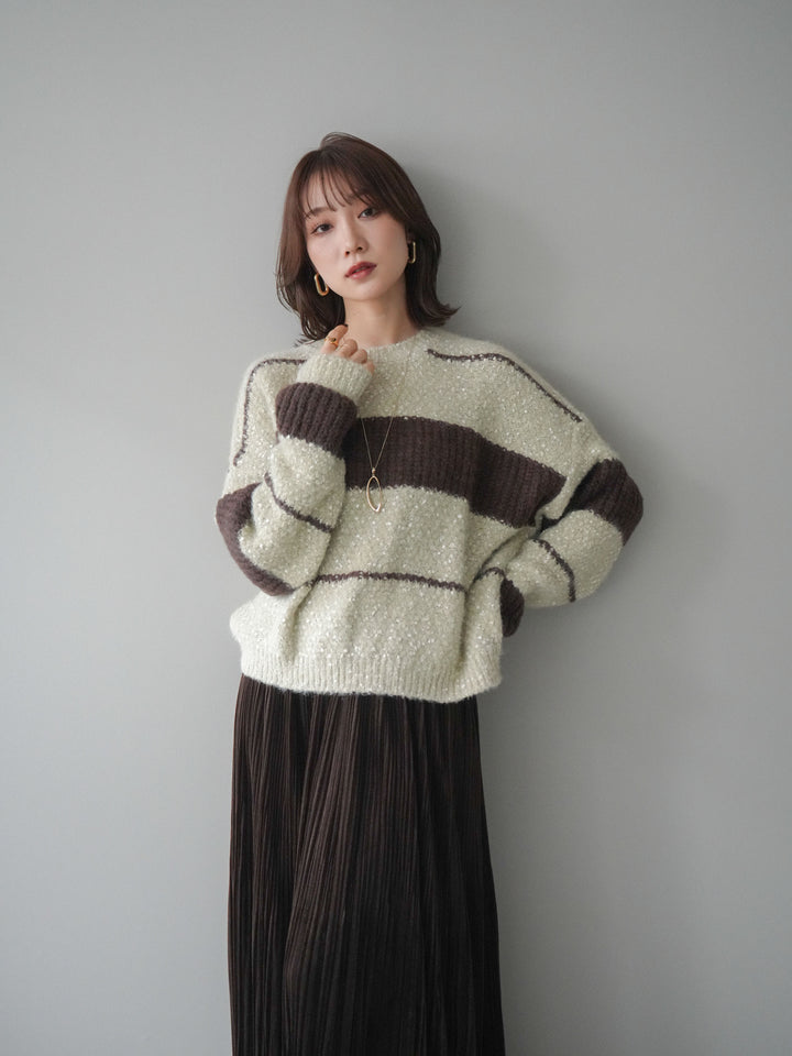 [予約]ネップヤーンボーダーニットプルオーバー/beige