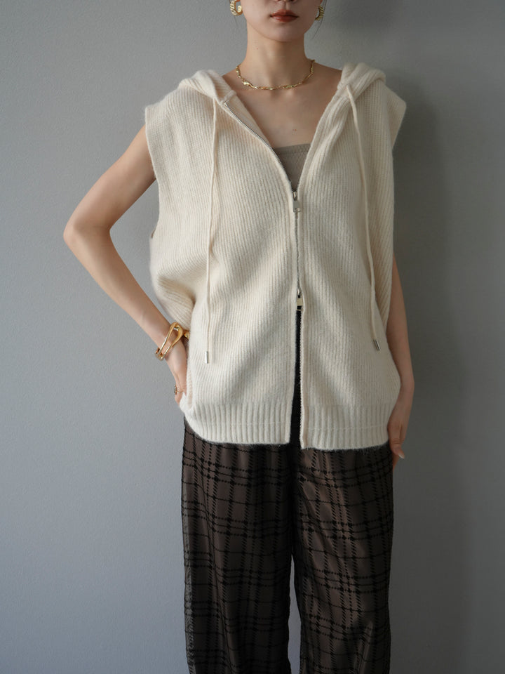 【預購】無袖針織連帽衫/象牙白