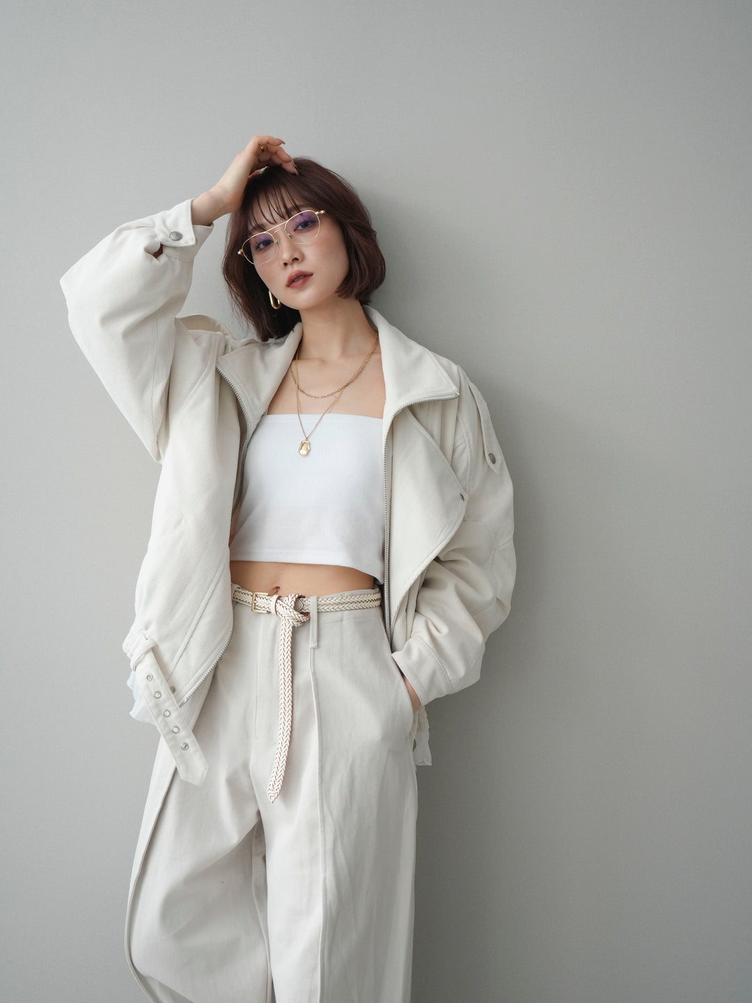 [予約]コーデュロイライダース裾レースブルゾン/offwhite