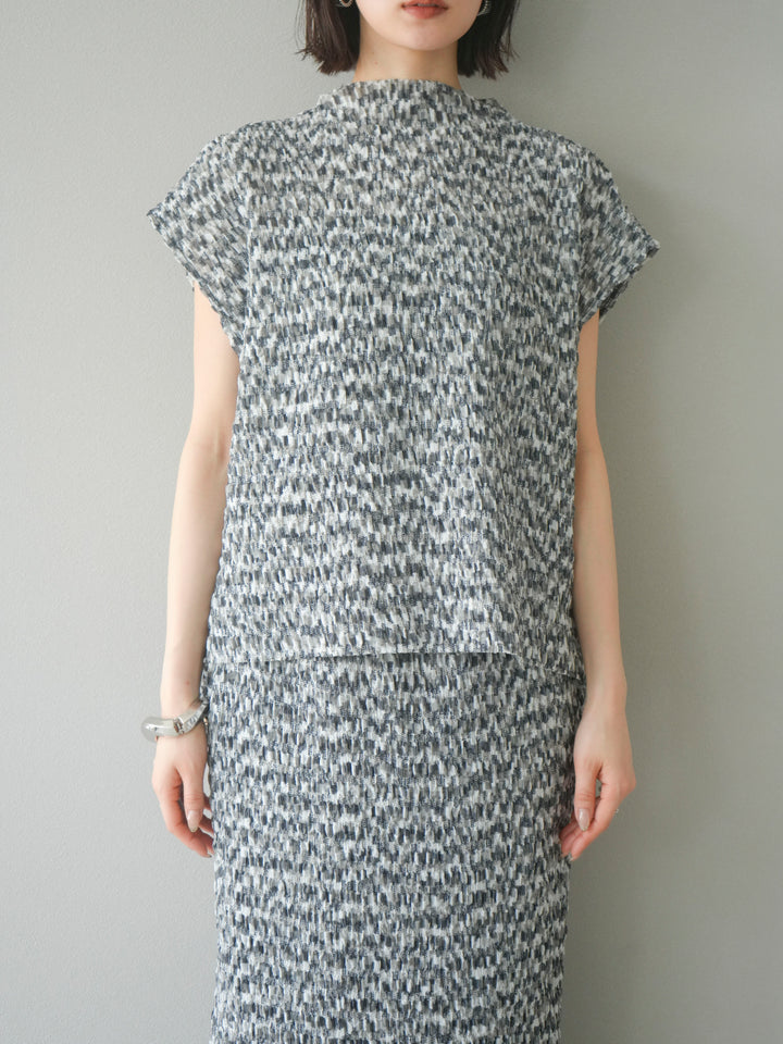 [予約]マルチカラーランダムプリーツフレンチトップス/ブラック