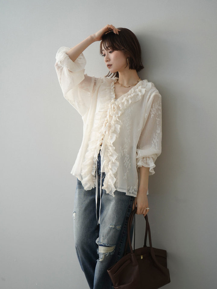 [SET]楊柳ラッフルフリルカーディガン+選べるアクセセット(2set)