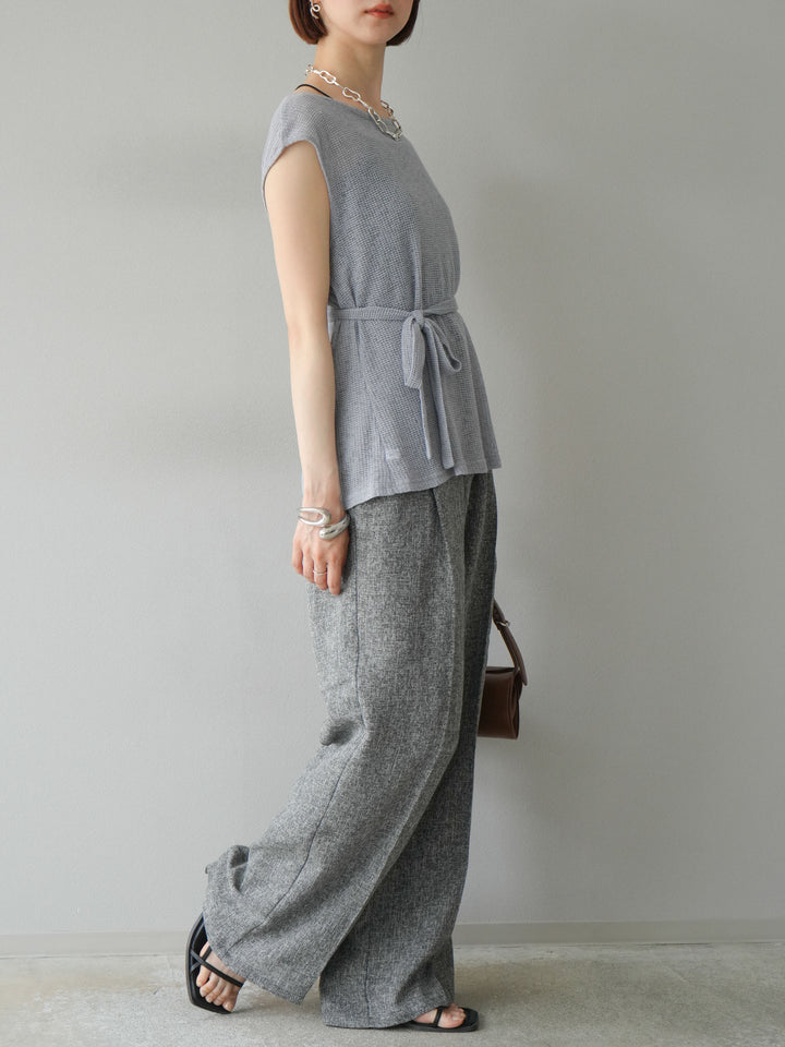 [預購] 混合粗花呢褶襉褲/黑色