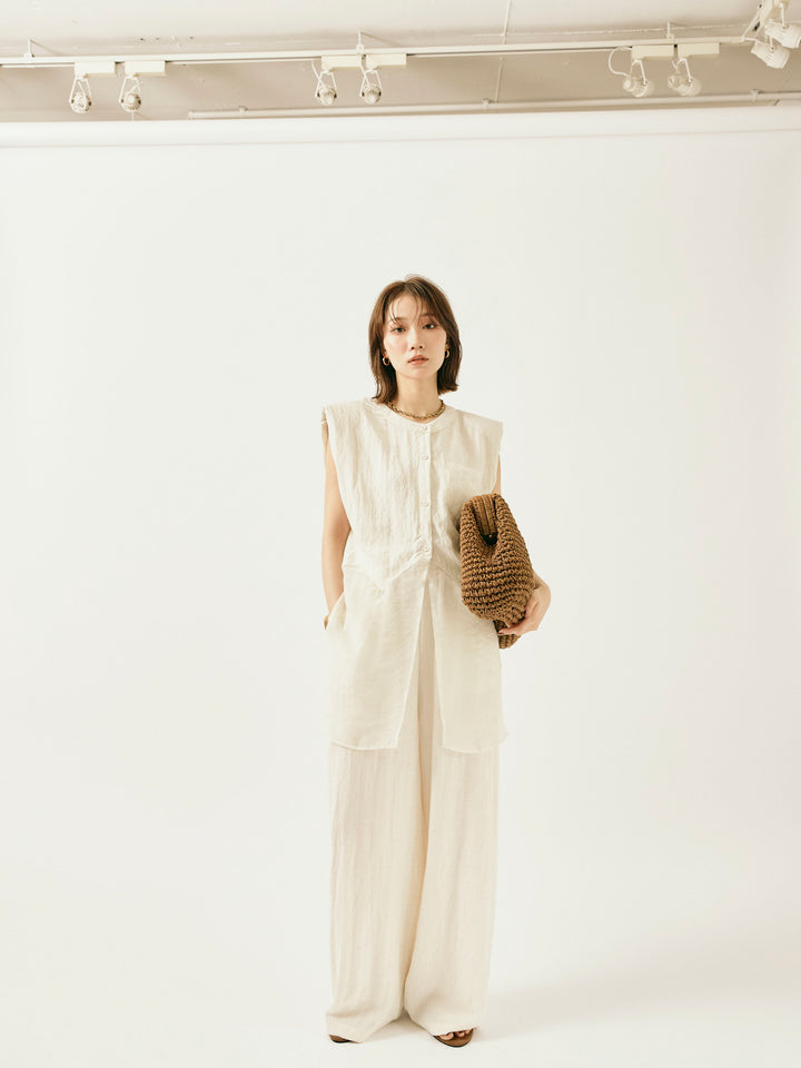 [SET]オーガンジーヘムブラウス＆ワイドパンツSET UP(2set)