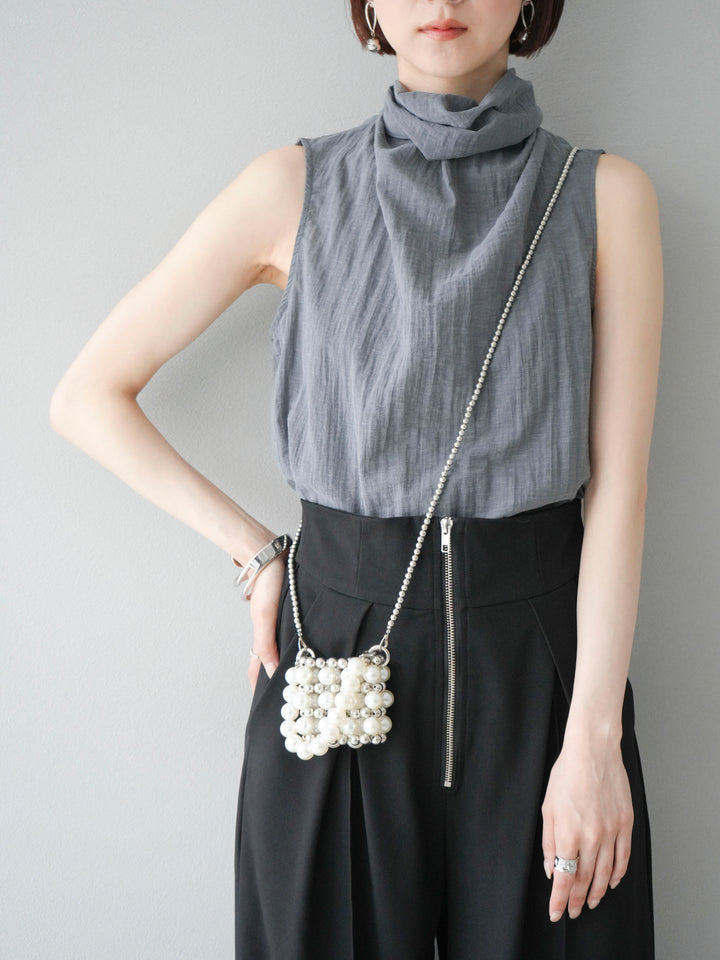 [SET] 後繫帶無袖上衣 + 拉鍊褶襉寬褲 (2 套)