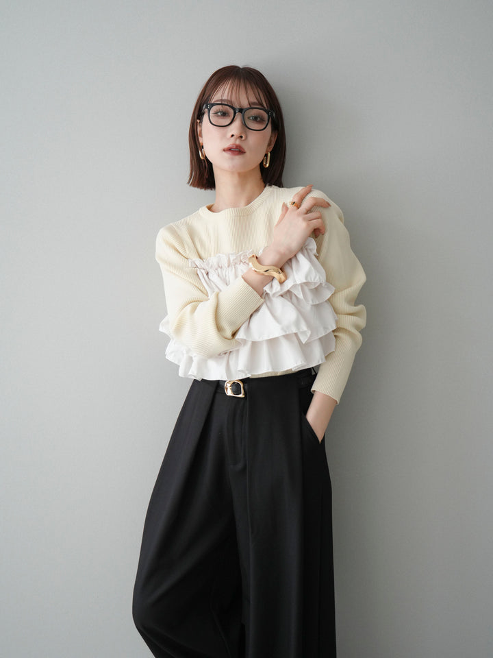 [予約]フリルビスチェドッキングスポンジニットプルオーバー/ivory