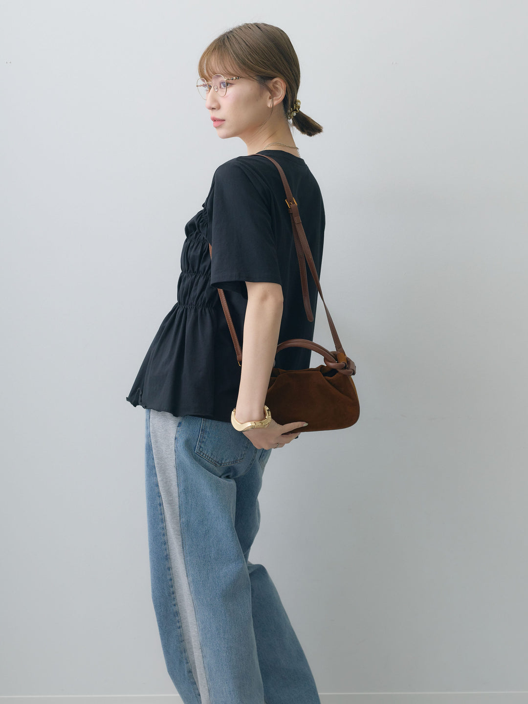 [SET]クールタッチシャーリングTEE+デニム切替スウェットパンツ(2set)