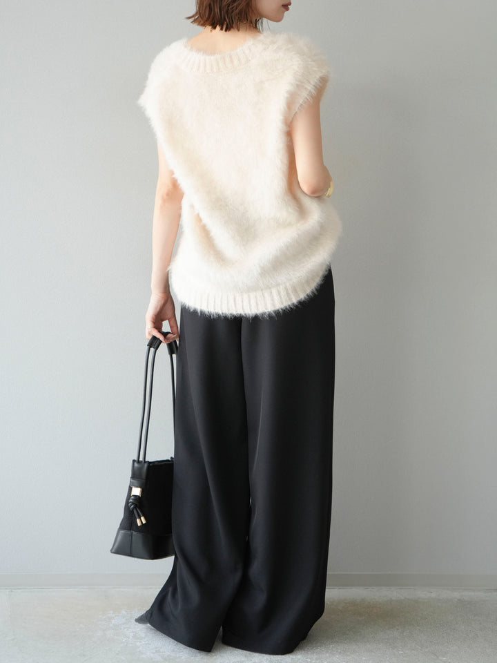 [預購] 皮帶環設計寬褲/黑色