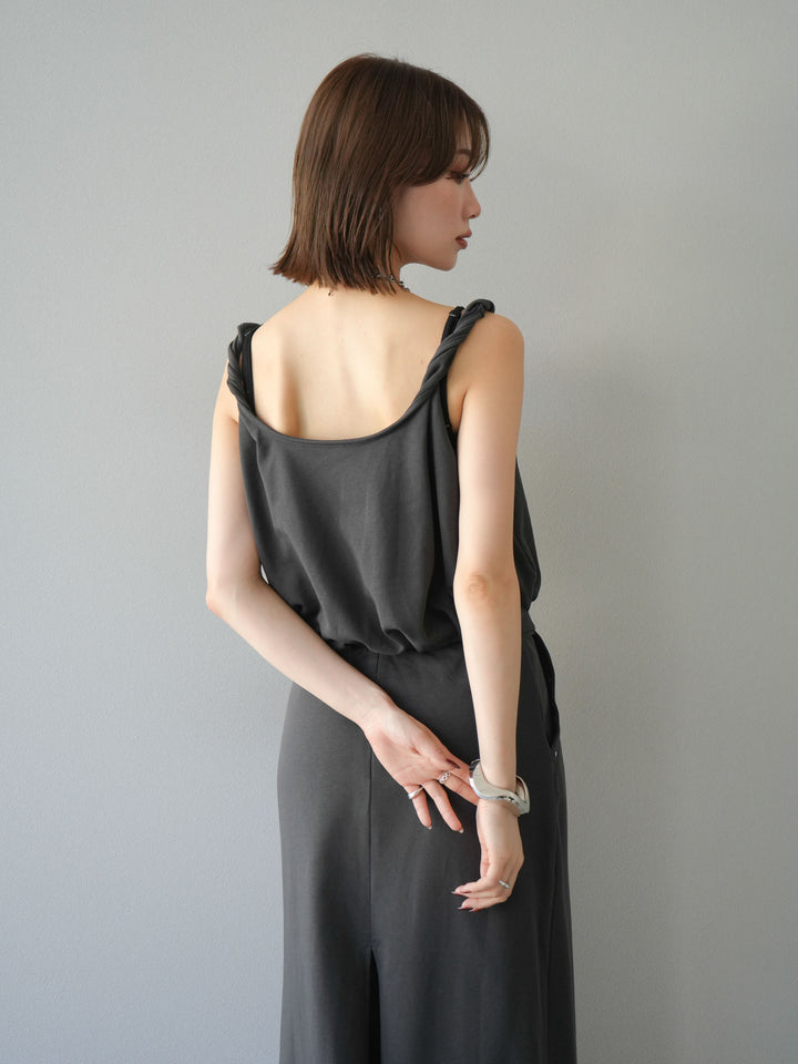 [SET]ミニ裏毛ツイストキャミバルーントップス＆Iラインスカート(2set)