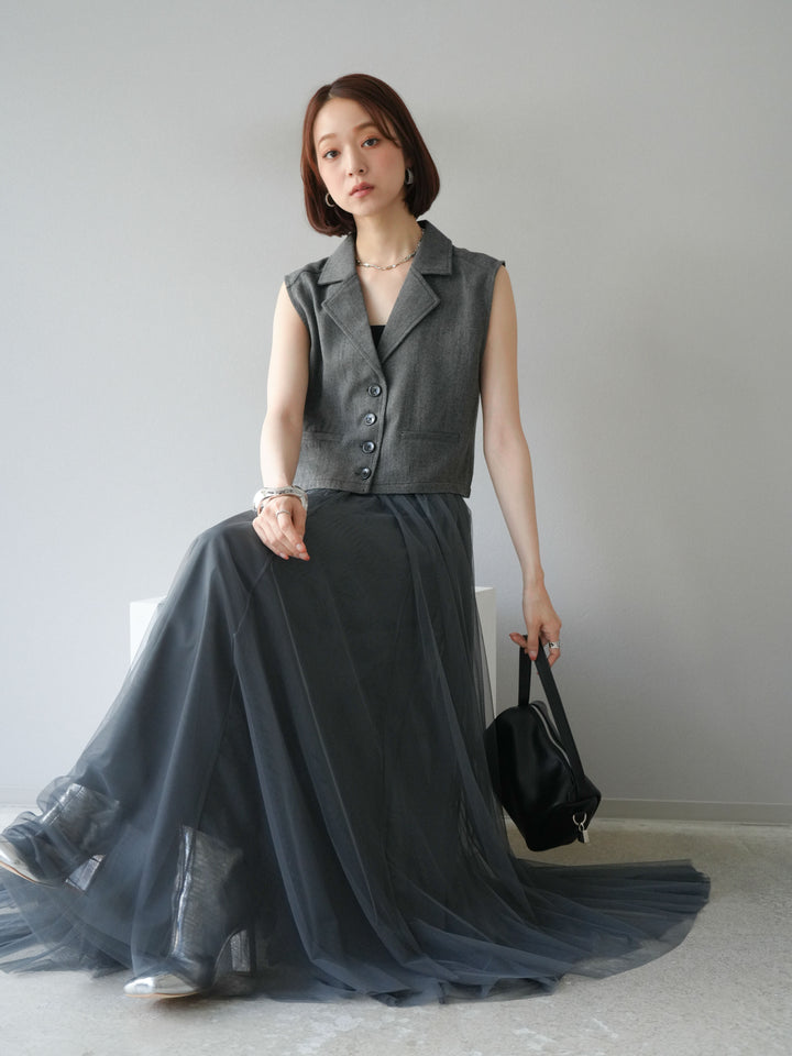 [予約]ツイードタッチテーラードジレ/ダークグレー