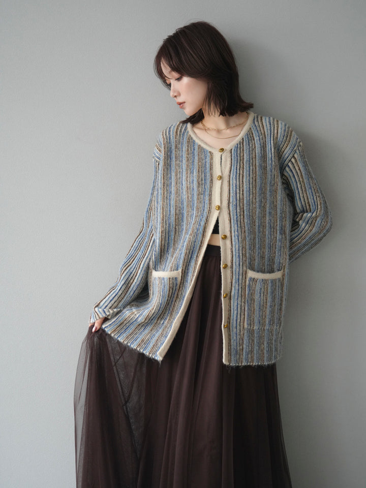[予約]アンティークボタンストライプニットカーディガン/ivory