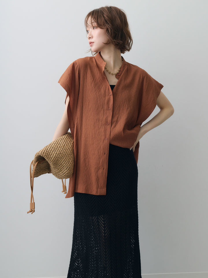 [予約]スクエアショルダーノースリワッシャーブラウス/brown