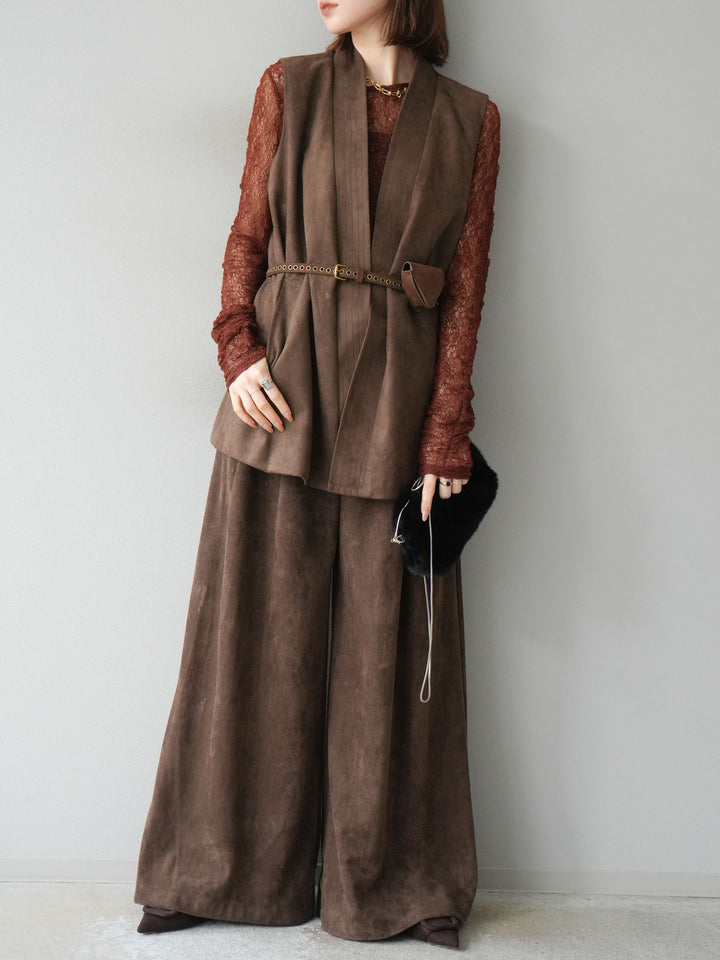 [SET]ポーチベルト付スウェードジレ×パンツSET UP(2set)