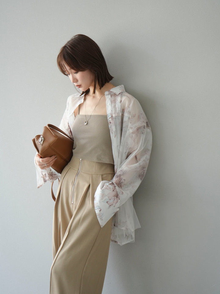 [予約]チュールドッキングフラワー柄オーバーサイズシャツ/オフ